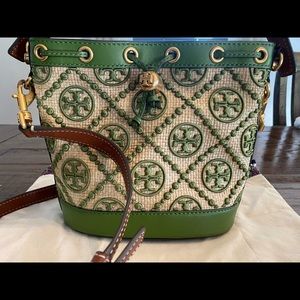COPY - Tory Burch T Monogram Straw Bucket Bag